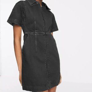 Washed Black Topshop Zip Denim Cotton Mini Shirt Dress US Size 4/UK Size 8